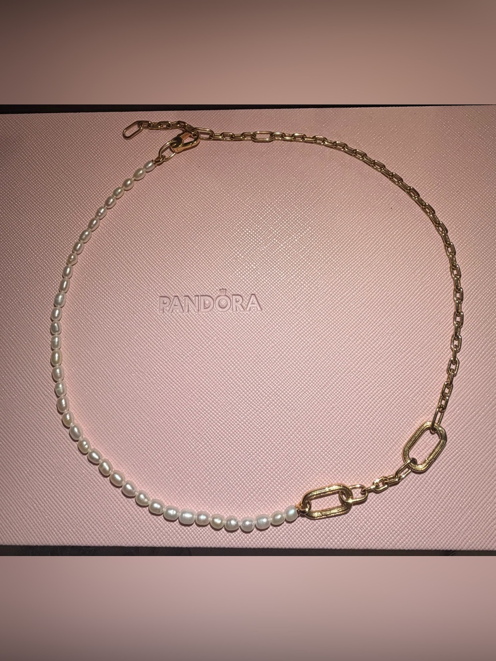 Authentic Pandora Me Gold and White Pearl Necklace